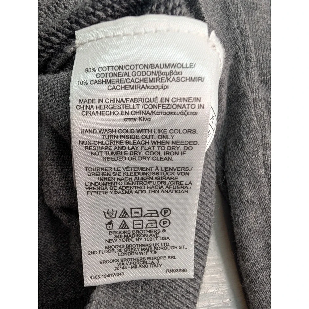Brooks Brothers Cashmere Quarter Zip Sweater Men's XL Gray Cotton Travel Outdoor